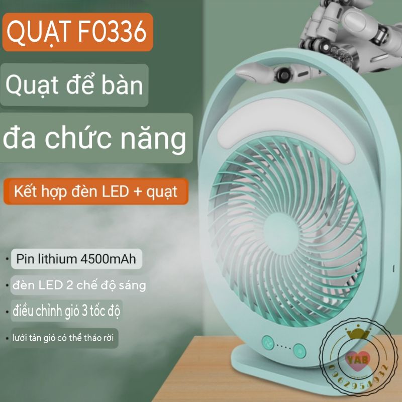 QUẠT SẠC TÍCH ĐIỆN CÓ ĐÈN LED KM - F0336 - SIÊU GIÁ RẺ YABNHAXINH