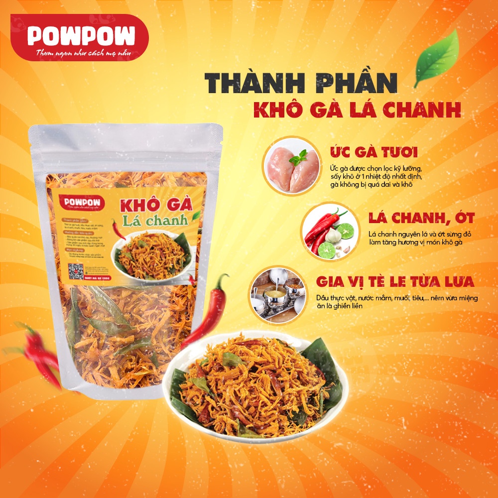 Khô gà lá chanh ăn vặt ngon 500g POWPOW an toàn vệ sinh thực phẩm