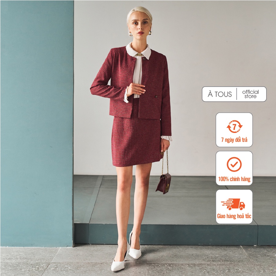 Set bộ tweed áo khoác kèm chân váy ÀTOUS LARA full set dạ cotton mềm nhẹ dày dặn kiểu dáng trẻ trung.