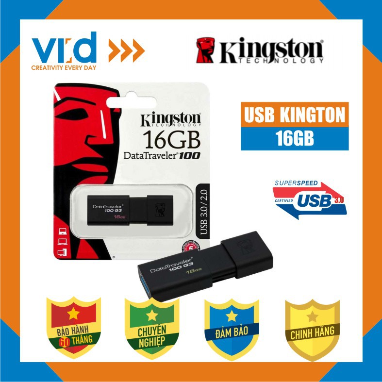 USB 3.0 Kingston 16G DataTraveler 100 G3 - Bảo hành 5 năm