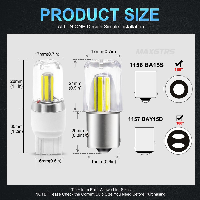 Set 2 bóng đèn MAXGTRS DRL tín hiệu đuôi xe hơi 1156 LED BA15S P21W S25 1157 BAY15D 12V 6000K tiện lợi