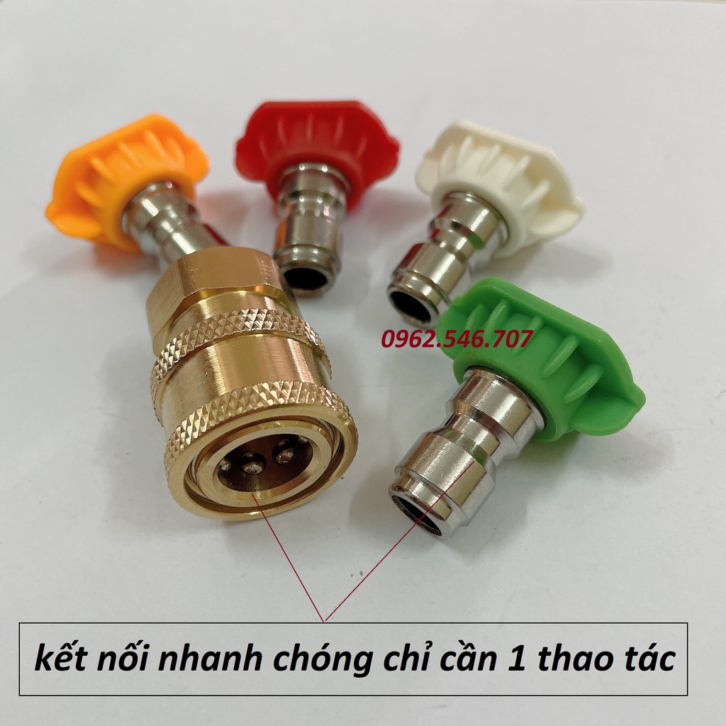 Béc phun-Đầu béc 0 độ-15 độ-25 độ-40 độ Gắn súng xịt rửa xe áp lực cao- Ren nối nhanh 1/4 inch