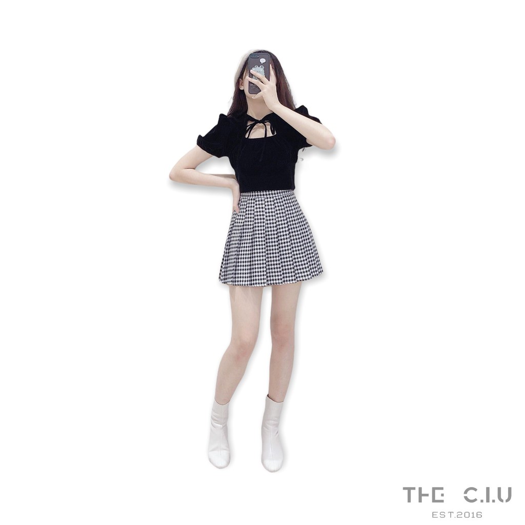 Áo kiểu crop cổ cột nơ THE CIU - Dino Top