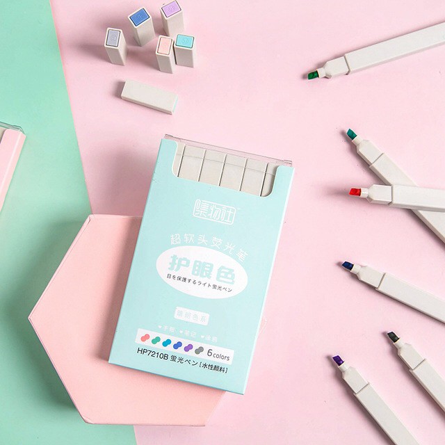 Set 6 Bút Dạ Đánh Dấu Nhiều Màu Tiện Lợi