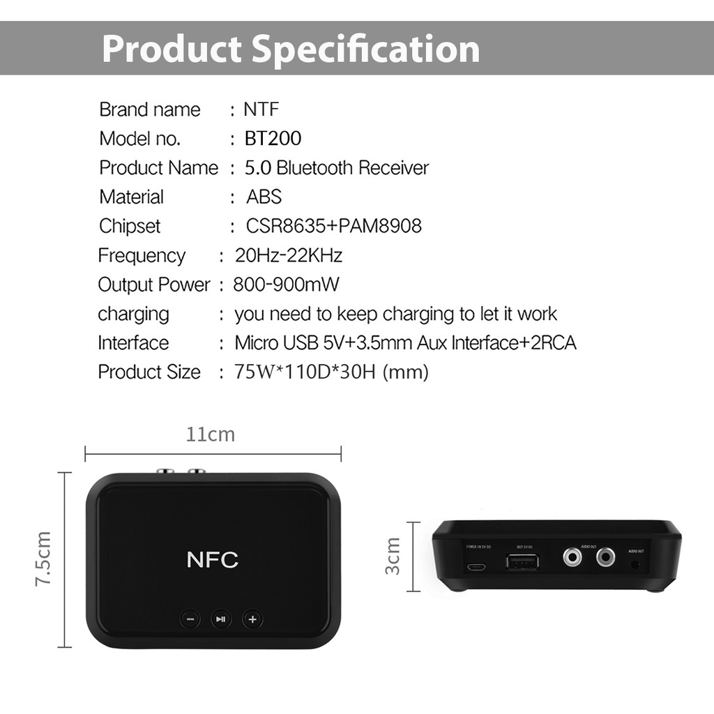  Thiết Bị Nhận Bluetooth 5.0 cho Loa, Tai nghe, Amply | Hỗ trợ kết nối NFC