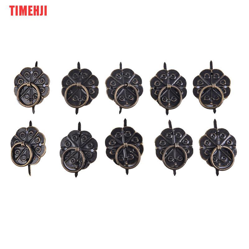 TIMEHJI 10pcs Classical Bronze Tone Quincunx Drawer Cabinet Desk Door Pull Handle Knobs