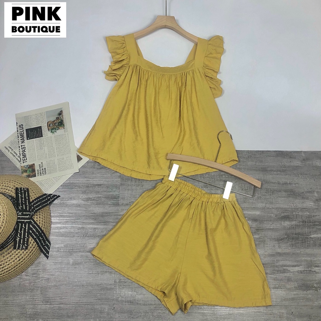 Đồ Bộ Đũi Nữ Mặc Nhà Ngủ Mùa Hè Áo Tay Cánh Tiên Quần Short Hàng Thiết Kế PINK BOUTIQUE | BigBuy360 - bigbuy360.vn