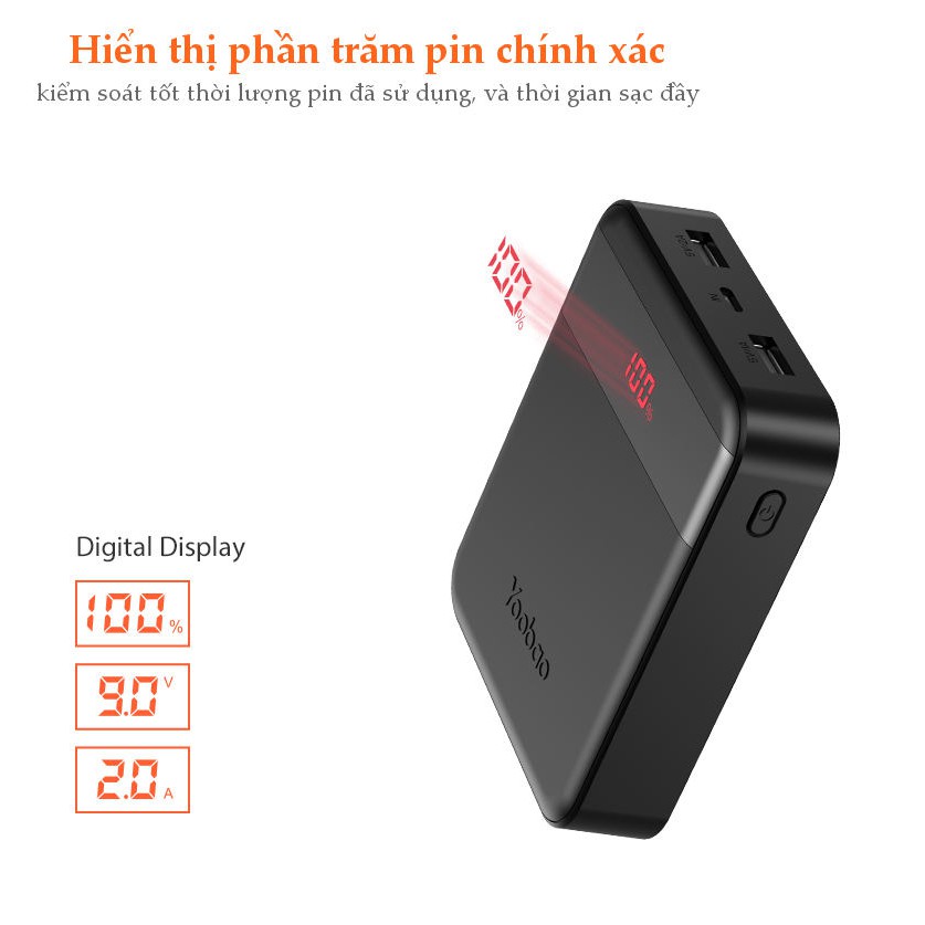 ✪ CHÍNH HÃNG ✪ Pin Dự Phòng 10000mAh QC3.0+Huawei FCP LED báo phần trăm điện áp M4Q Black