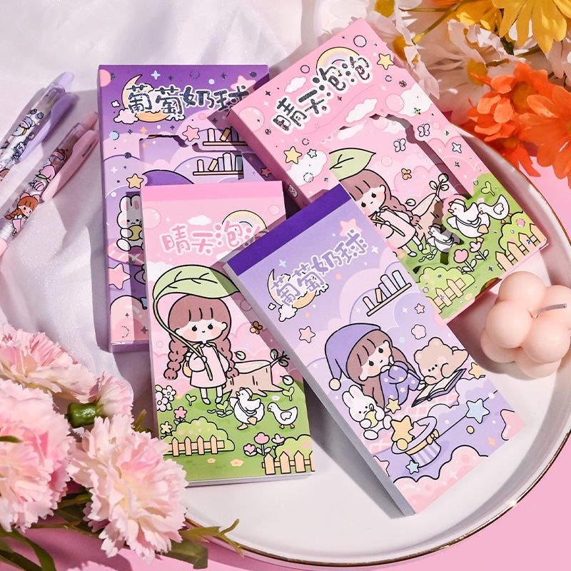 Sổ Sticker 50PCS   Sticker Trang Trí Sổ   Sitker Trang Trí Sổ Tay   Sitker Cute Hộp Sticker with bút dao rọc giấy