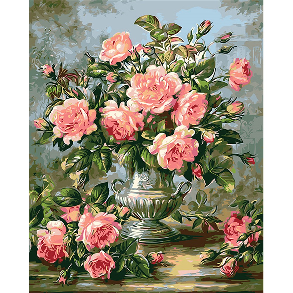 [CÓ SẴN] Tranh Tô Màu Theo Số Licopen - Tranh hoa hồng trong lọ - MS142