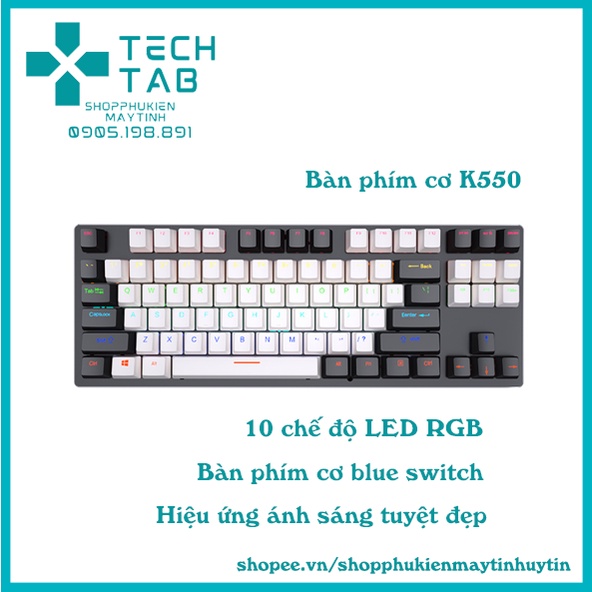 [Mã 253ELSALE hoàn 7% đơn 300K] Bàn Phím Cơ Máy Tính Gaming K550 Pro Full Led 7 Chế Độ Hiêu Ứng