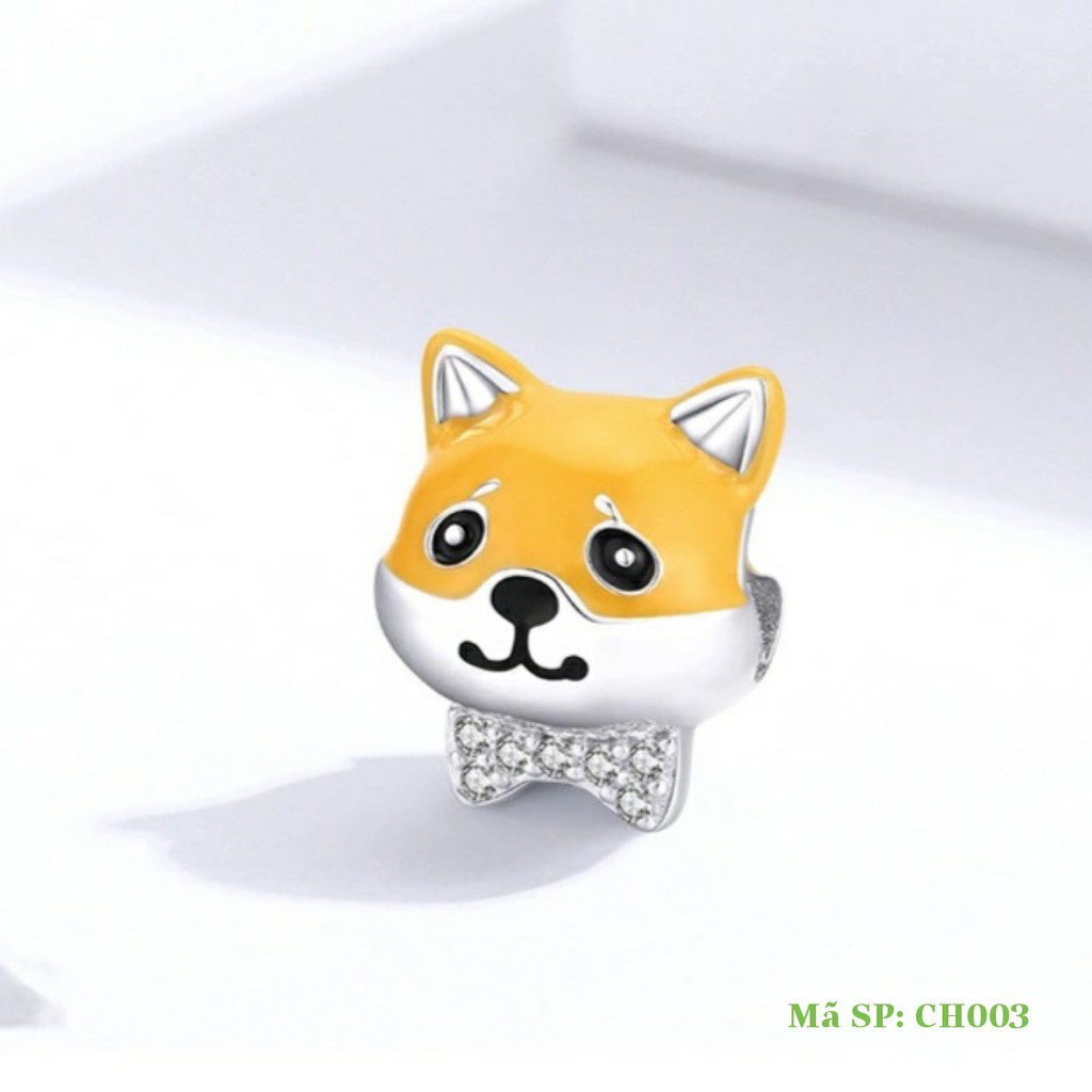 Hạt charm cún Corgi vàng bạc 925