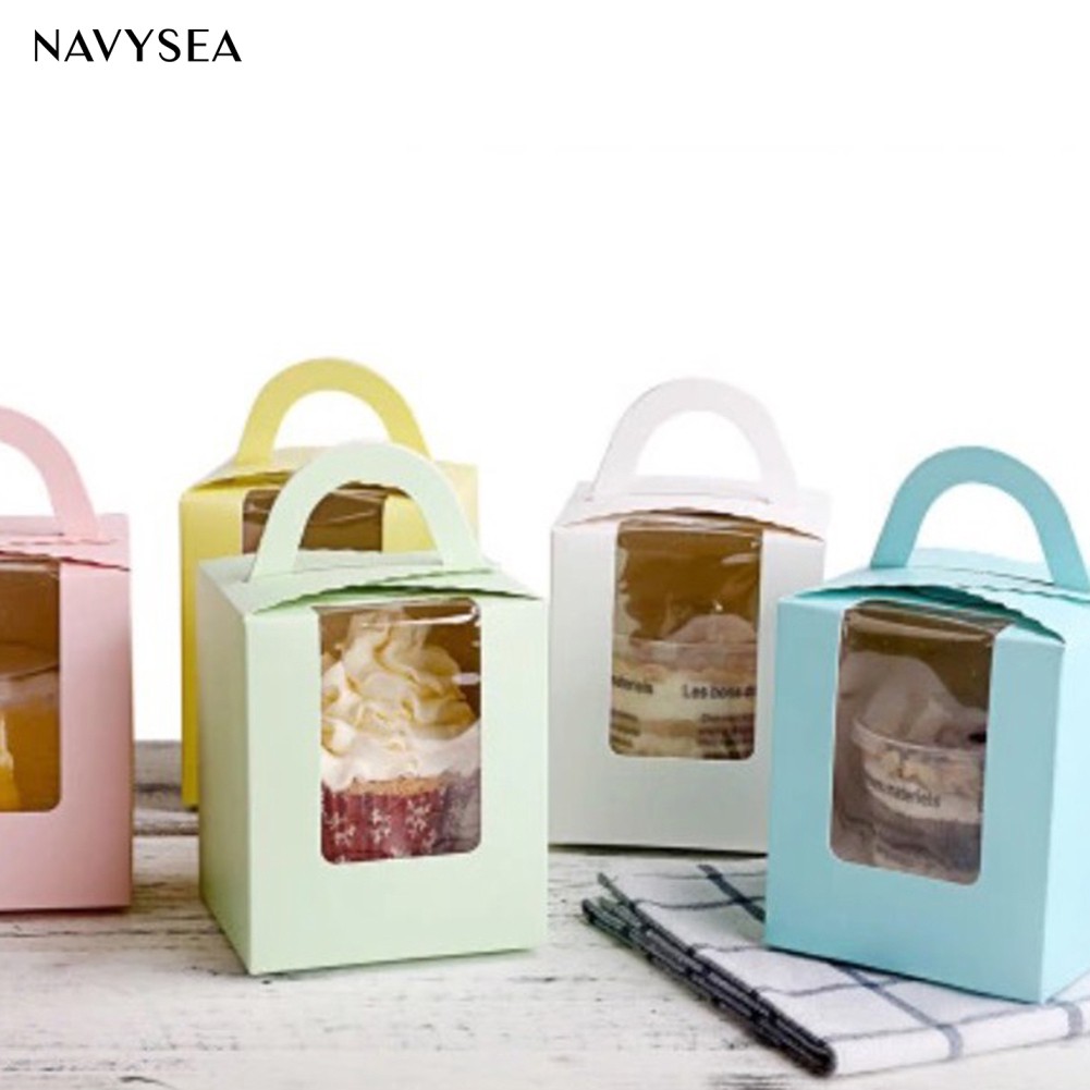 Set 10 Hộp Đựng Bánh Cupcake Trong Suốt Có Tay Cầm