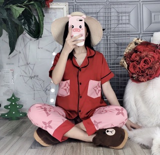 Pijama lụa phối tay ngắn quần dài
