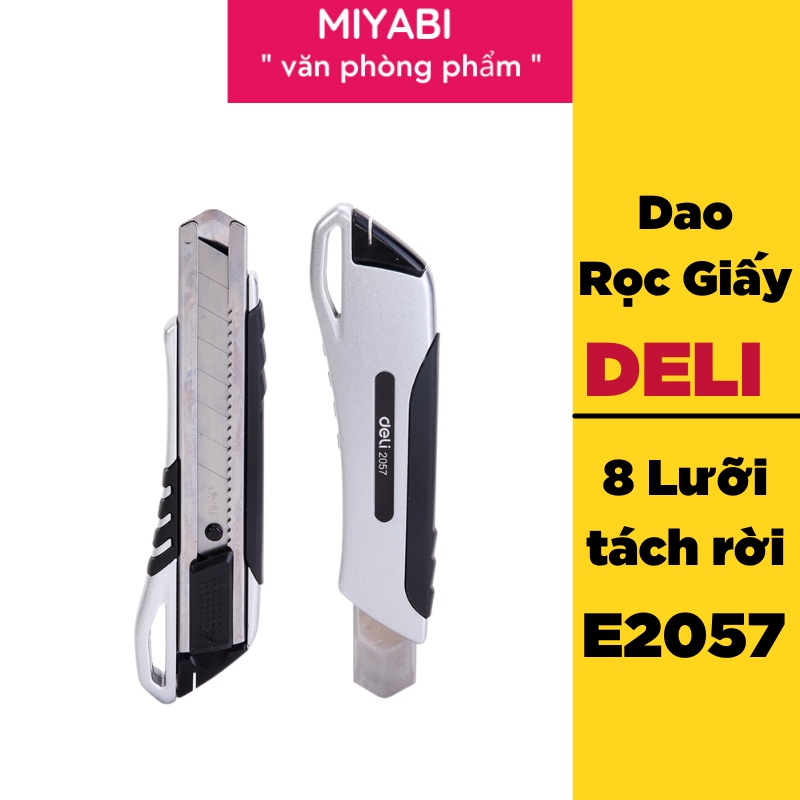 Dao rọc giấy cao su mềm Deli, loại 8 lưỡi tách rời, Bạc - E2057