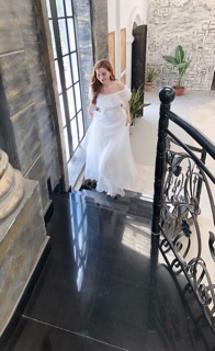 Dạ Hội Xốp Trễ Vai Hoa Eo