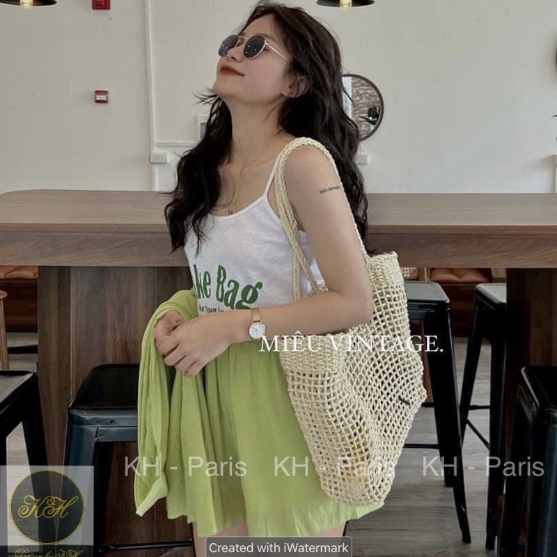 Set 3 món Áo sơ mi dài tay dáng rộng kèm áo 2 dây mix quần sooc đùi chất đũi xước