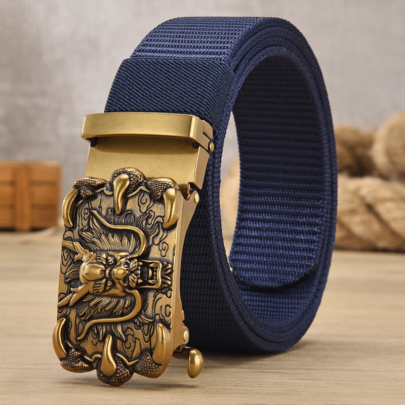 Thắt lưng nam chất liệu vải dù PE-Size 3.5 x 115cm dày 0.25 cm - Khóa kim vàng hình rồng - đại bàng - phong cách độc đáo