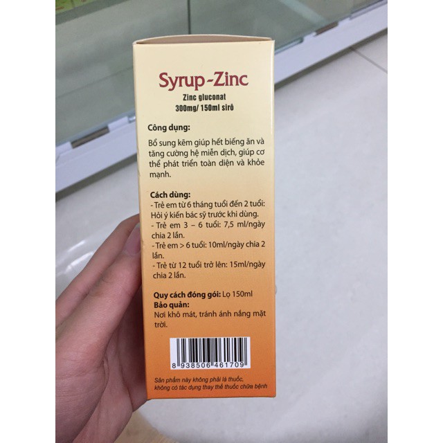 Siro ZinC bổ sung kẽm cho bé, tăng cường miễn dịch,đặc biệt các bệnh đường hộ hấp. Check mặc vạch được