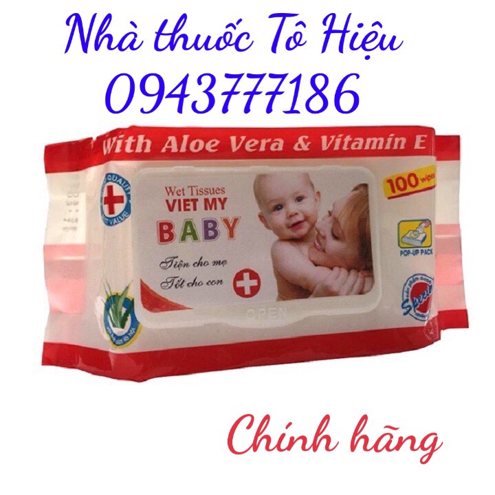 Khăn giấy ướt baby Việt Mỹ 100 tờ - Tiện cho mẹ, tốt cho con/ Nhà thuốc Tô Hiệu