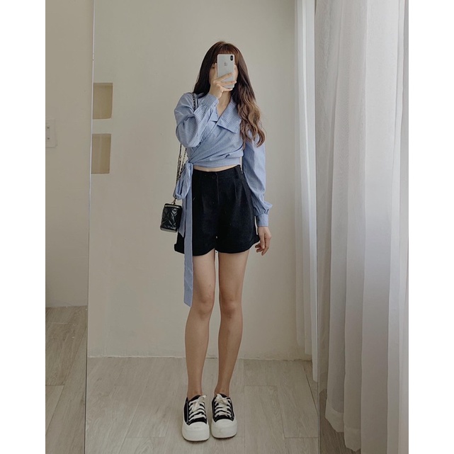 Áo sơ mi dáng croptop buộc nơ 541