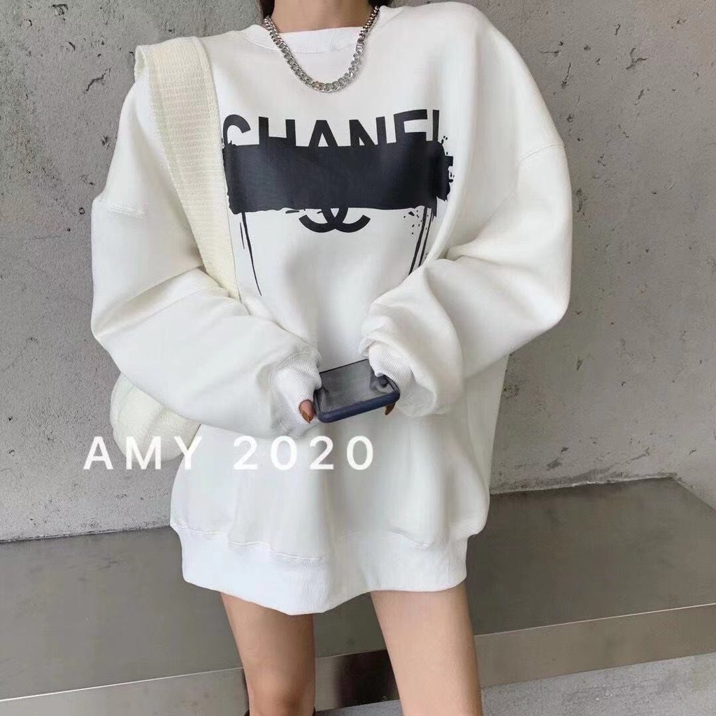[250gDày lên]Áo sweater dáng rộng in chữ cá tính