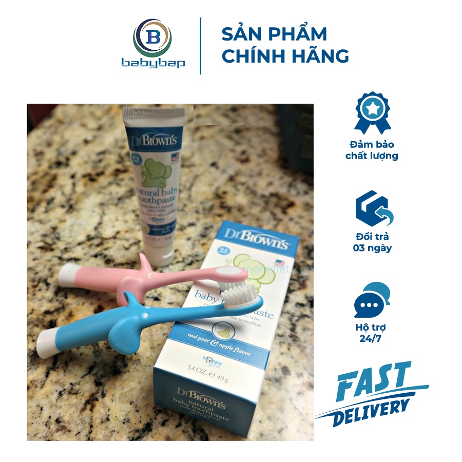 Combo Bàn Chải Đánh Răng _ Kem Đánh Răng Vị Táo Cho Trẻ Từ 0-3 Tuổi Dr Brown_s