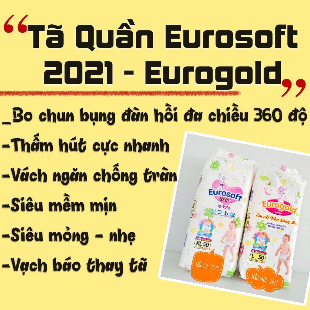 [Tả Euro Soft Nhập Khẩu] 50 miếng tã / bỉm quần Euro Soft cao cấp M/L/XL/XXL