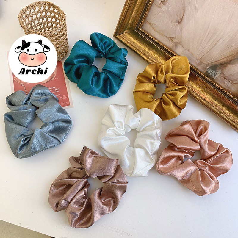 Buộc tóc lụa scrunchies mẫu trơn