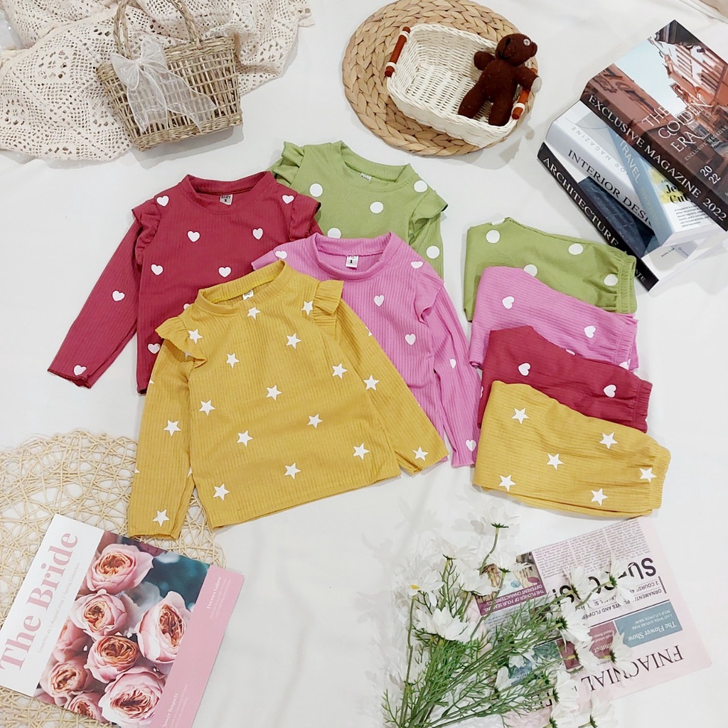 Đồ bộ quần áo dài tay cho bé - Bộ thu đông len tim cho bé gái AM829 TTR107