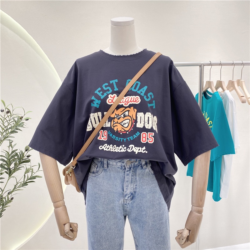 SUXI Áo Thun Tay Ngắn Dáng Rộng In Hình Phong Cách Retro Hàn Quốc Cho Nữ