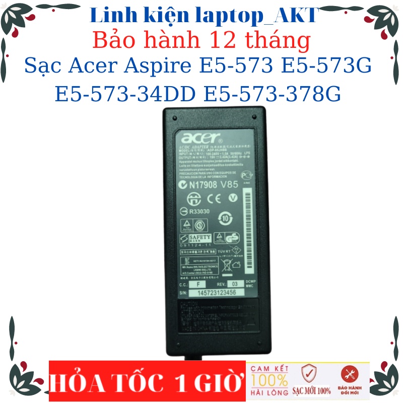 Sạc laptop Acer Aspire E5-573 E5-573G E5-573-34DD E5-573-378G- Sạc 19V-3.42A chân vàng