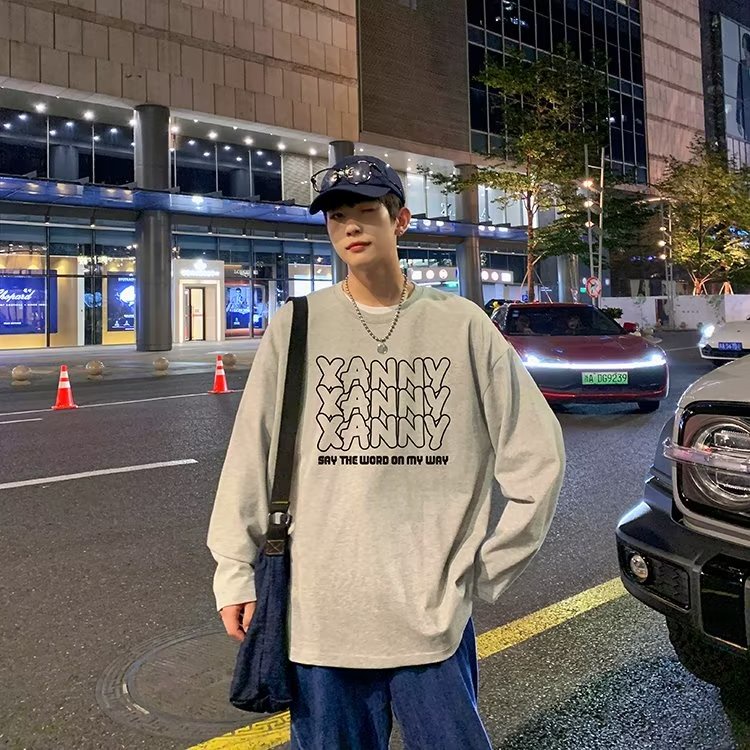 Áo Thun Tay Dài Dáng Rộng In Chữ Phong Cách Hip Hop Đường Phố Hàn Quốc Thời Trang Cho Nam Và Nữ Size M-5XL