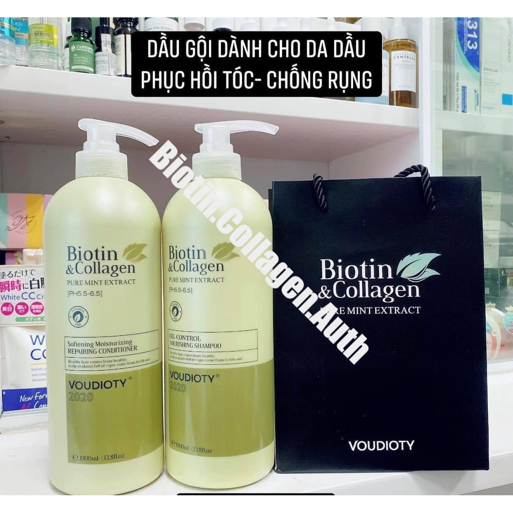 🛑FreeShip🛑Cặp Dầu Gội Xả Biotin Collagen Xanh Lá | Phục Hồi Kiềm Dầu ⚜️Hàng Chính Hãng⚜️ Ⓒ 79