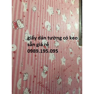 (tặng dụng cụ) combo10m giấy dán tường Hello Kitty sọc hồng