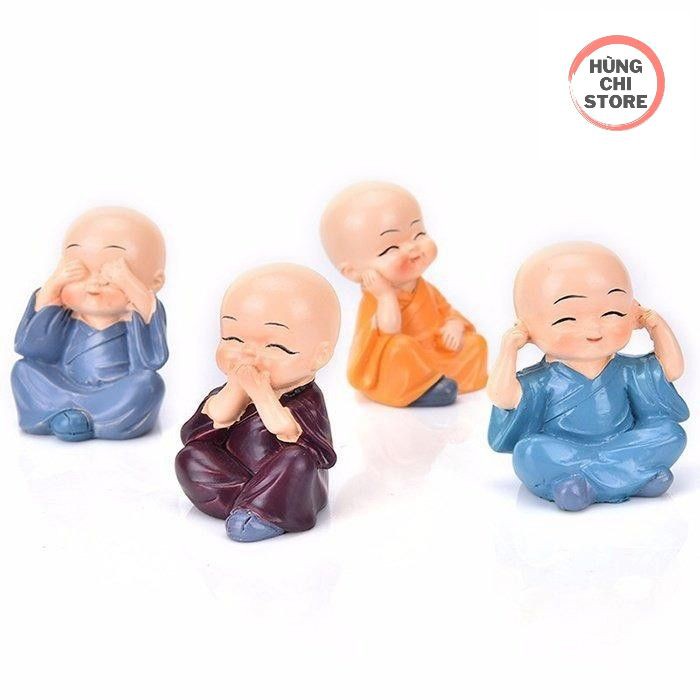 Bộ Tượng Chú Tiểu Tứ Không Trang Trí Taplo Ô Tô - Tượng Phong Thủy 4 Tư Thế - Trang Trí Xe Hơi
