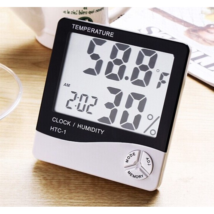 Nhiệt ẩm kế điện tử LCD HTC1, HTC-1, HTC01,  HTC2 đo nhiệt độ, độ ẩm, đồng hồ báo thức (có sẵn pin) chất lượng cao