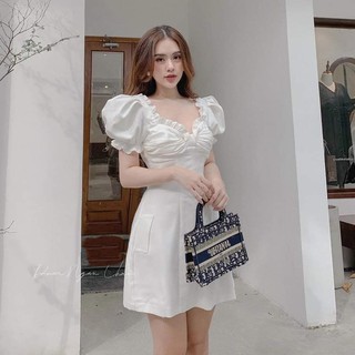 Đầm nhúm ngực tay phồng