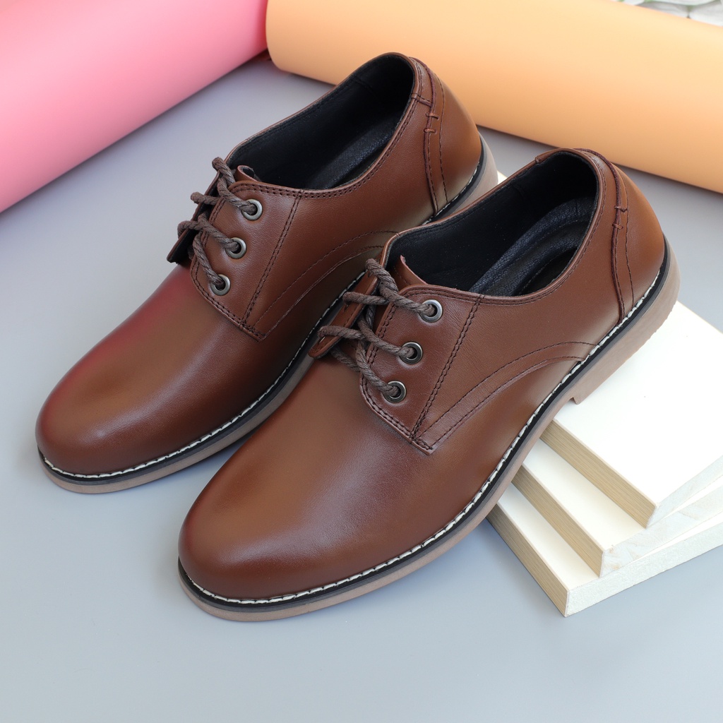 Giày Dr cổ thấp, giày  buộc dây da bò mũi tròn - HT.NeO5087