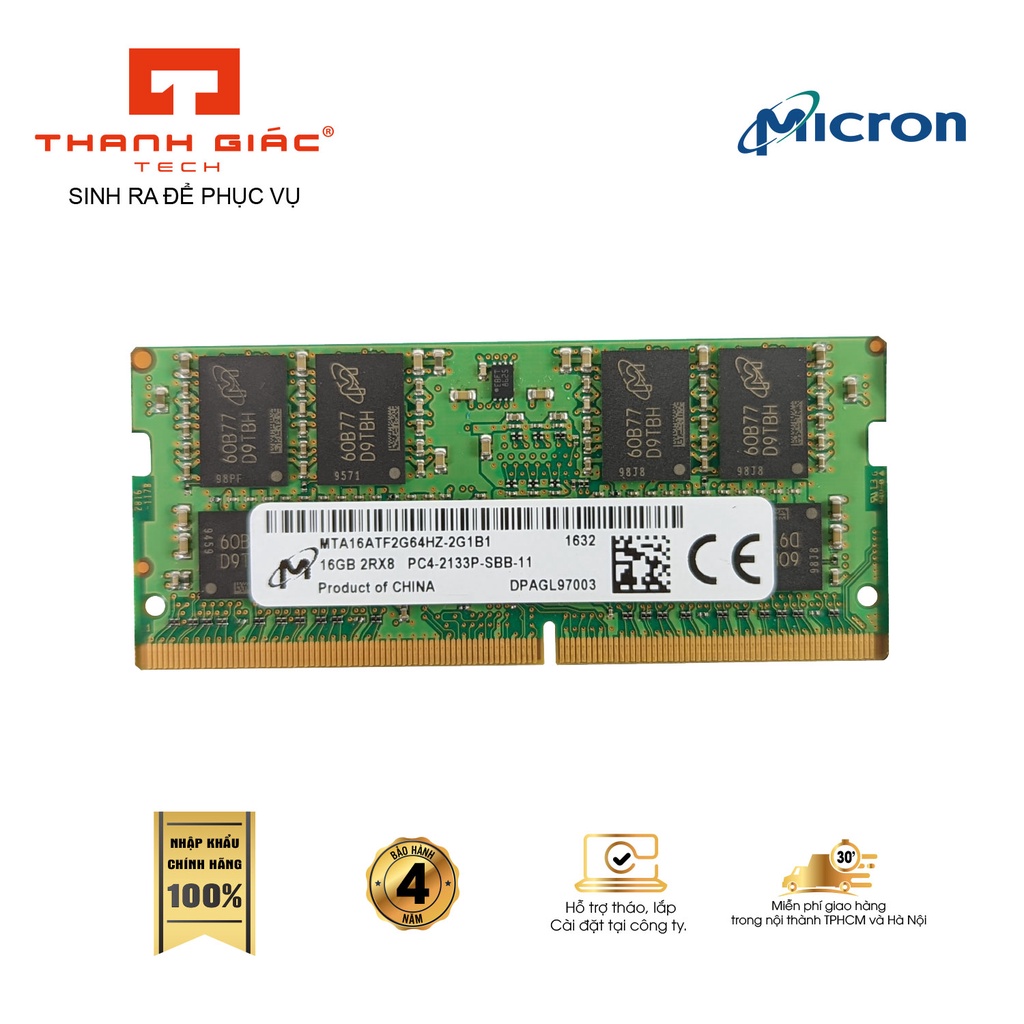 Ram Laptop DDR4 Micron 16Gb Bus 2133.Chính hãng mới 100%,Bảo hành 4 năm 1 Đổi 1
