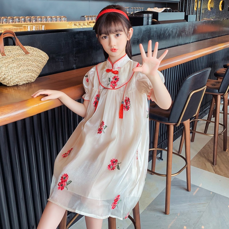 Đầm Sườn Xám In Hoa Thời Trang Mùa Hè 2022 Mới Cho Bé Gái