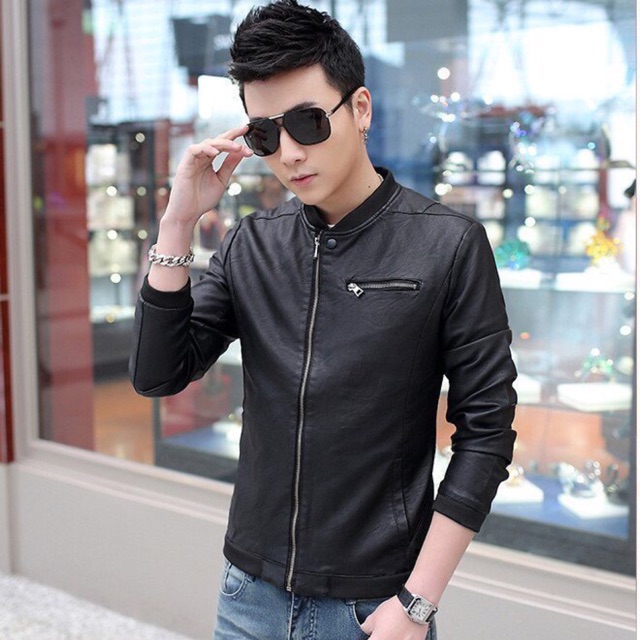 Áo khoác da kiểu dáng bomber thời trang nam cao cấp