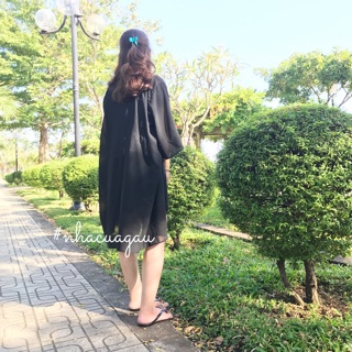 Khoác kimono đen trơn cánh dơi form dài