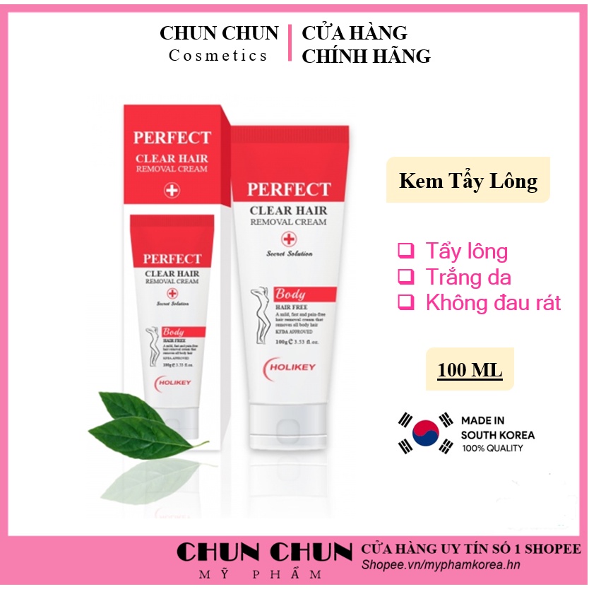 Kem tẩy lông Holikey Perfect Clear Hair Removal Cream Hàn Quốc 100ml giúp loại bỏ lông giúp da sáng mềm mại hơn