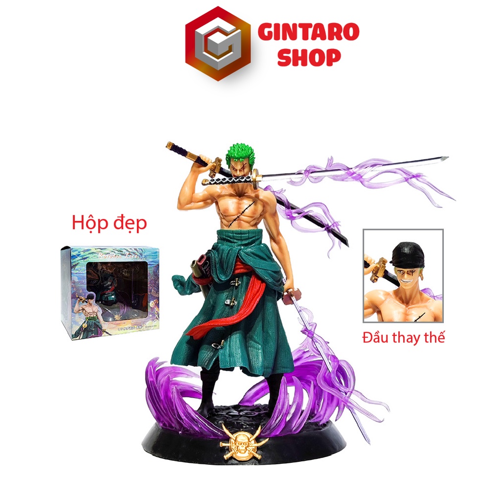 Mô hình One Piece Zoro 3 kiếm haki tư thế đứng, Mô hình nhân vật Zoro đứng có 2 đầu thay thế GINTARO SHOP