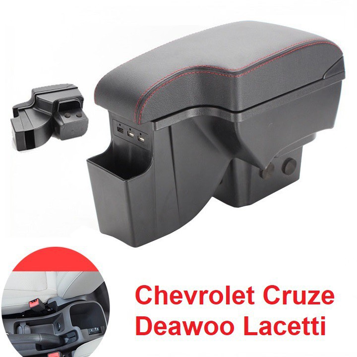 Hộp tỳ tay ô tô cao cấp Chevrolet Cruze và Deawoo Lacetti dạng khối tích hợp 3 cổng USB- 2 màu GD