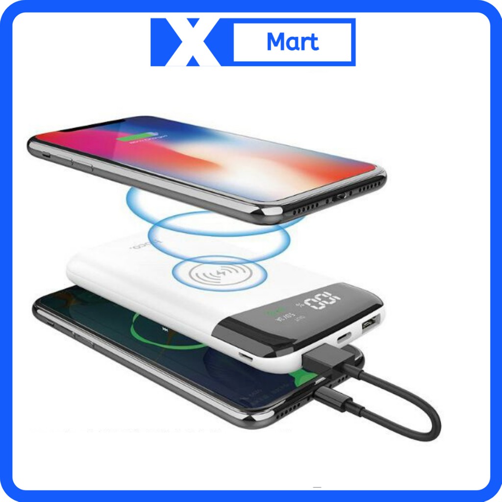 Pin dự phòng 12.000mah HOCO J11 plus kiêm sạc không dây chính hãng - Sạc dự phòng dùng được cho nhiều dòng điện thoại