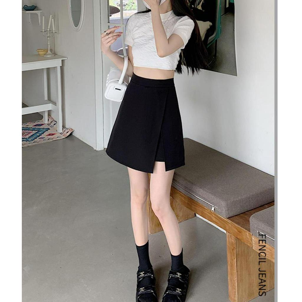 61157 Plus Size Váy Culottes Cạp Cao Xẻ Tà