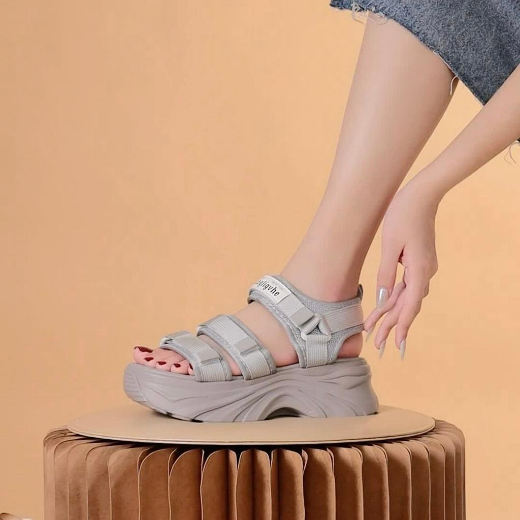 Giày sandal nữ MWC 2408 - Sandal Đế Bánh Mì Cao 5cm Siêu Hack Dáng Với Quai Ngang Lót Dán Thời Trang