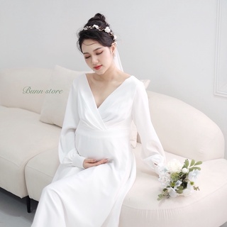 👗 váy cưới bầu vạt chéo thanh lịch - váy đón tiệc dành cho mẹ bầu
